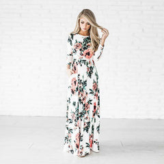 Fashion Dresses Women Printed Party Gown Long Sleeve Dress