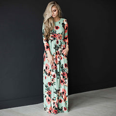 Fashion Dresses Women Printed Party Gown Long Sleeve Dress