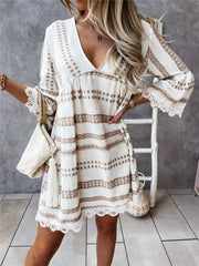 Long Sleeve Geometric Print Mini Dress