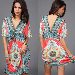 Boho Tribal Short Sleeve Mini Dress