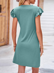 Ruffled Round Neck Cap Sleeve Mini Dress - Taboochic