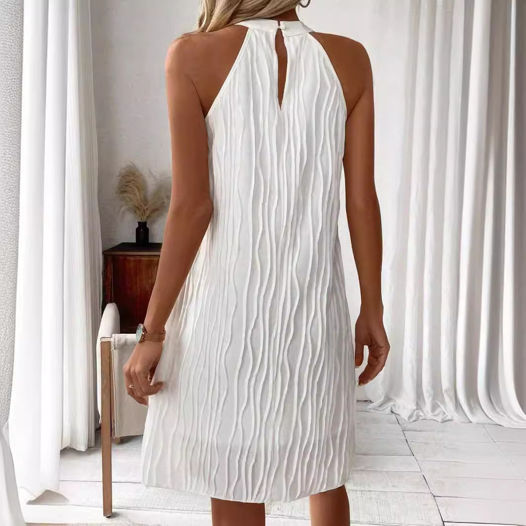 Fashion Women Pure Color Halter Backless Dress