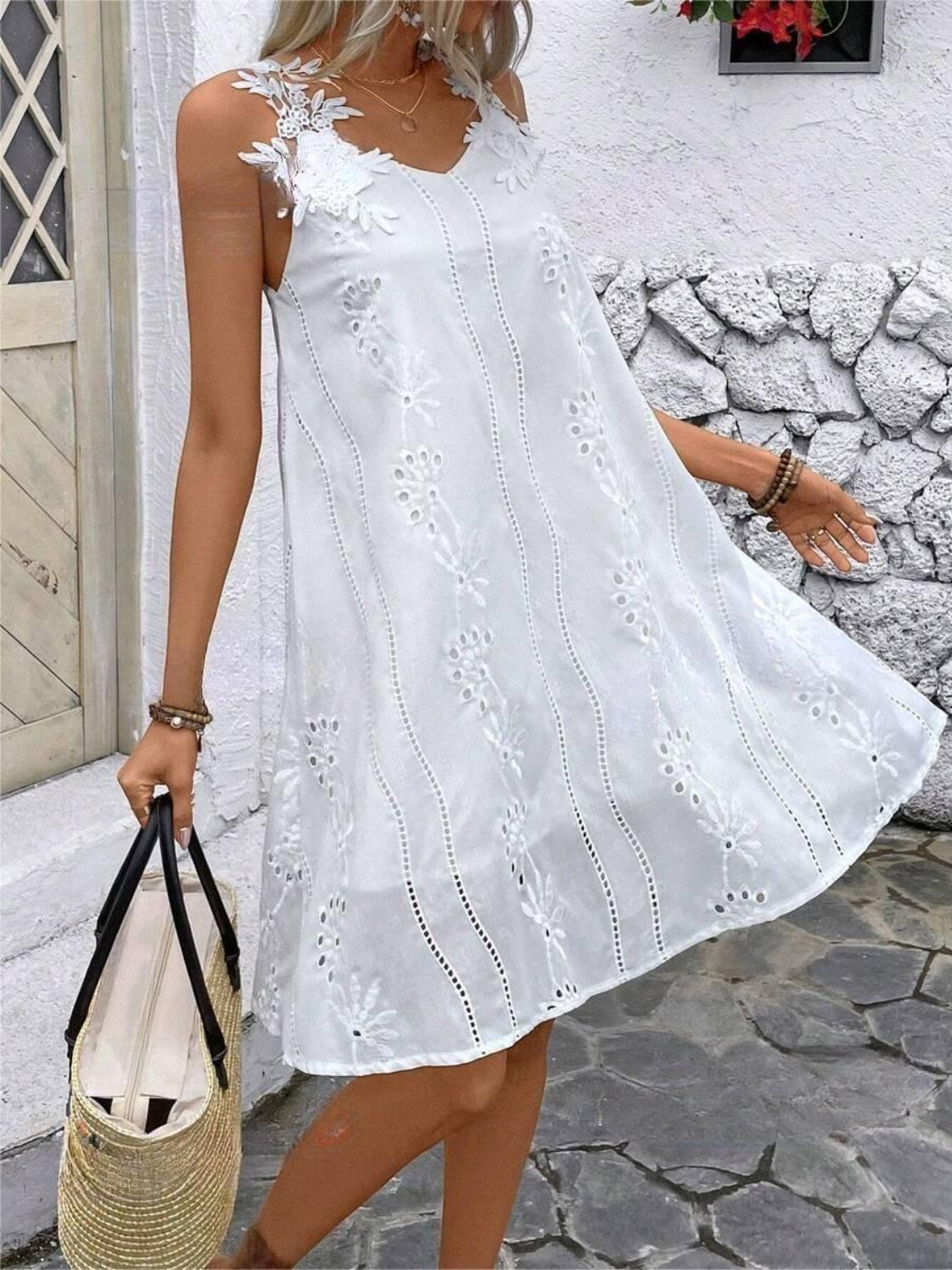 Lace Detail V-Neck Mini Dress - Taboochic