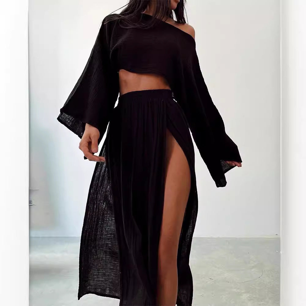 Leisure Vacation Linen Blended Short Cotton And Linen Casual Long Sleeve Two-piece Suit