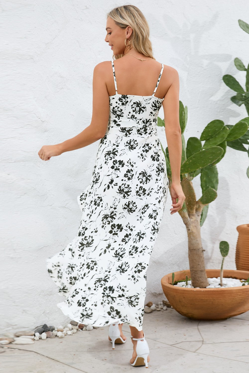 High-Low Tie Waist Printed Cami Dress - Taboochic