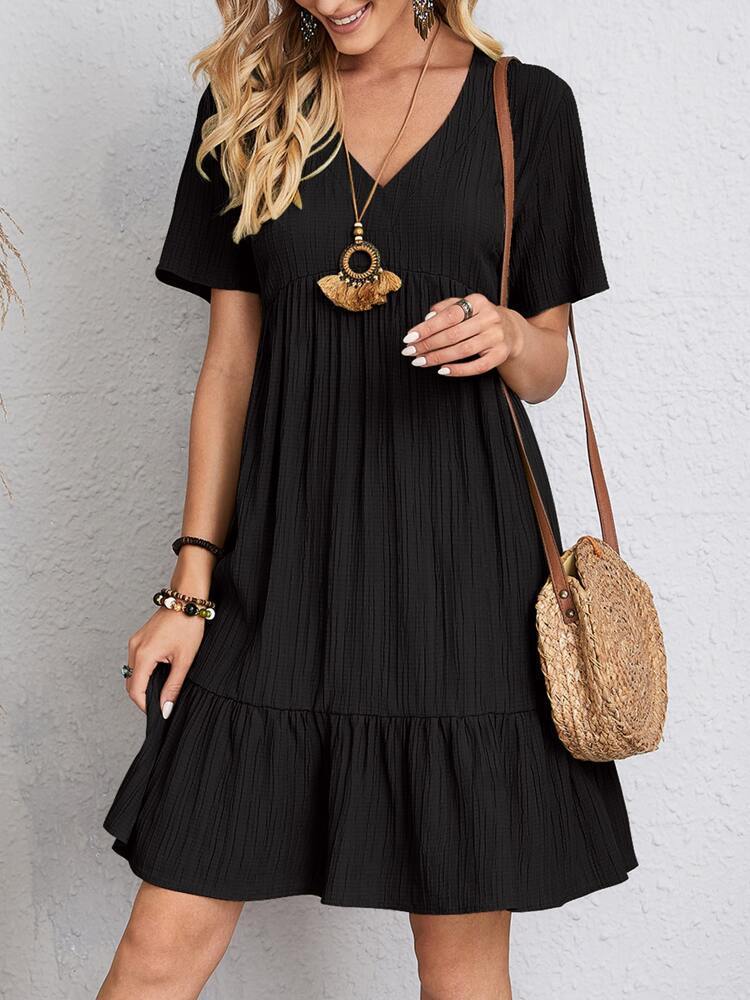 Summer V-neck Loose Casual Short-sleeved Corset Mini Dress