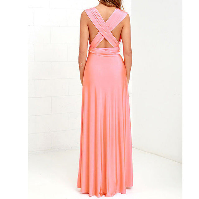 V-neck  Women Cross Strap Beauty Back Design Sleeveless Party Maxi Dress