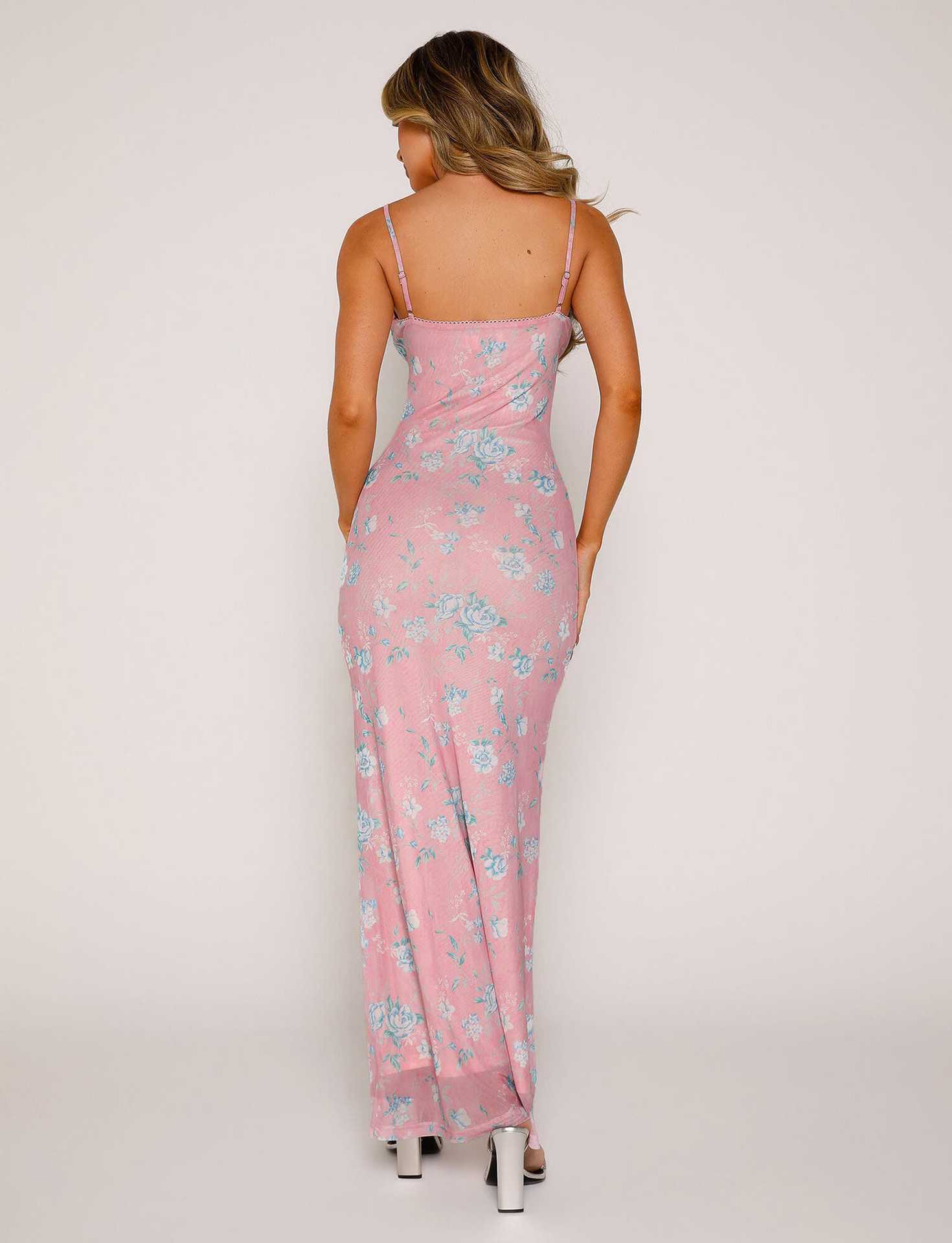 Y2K Slim Flowers Printing Slip Dress
