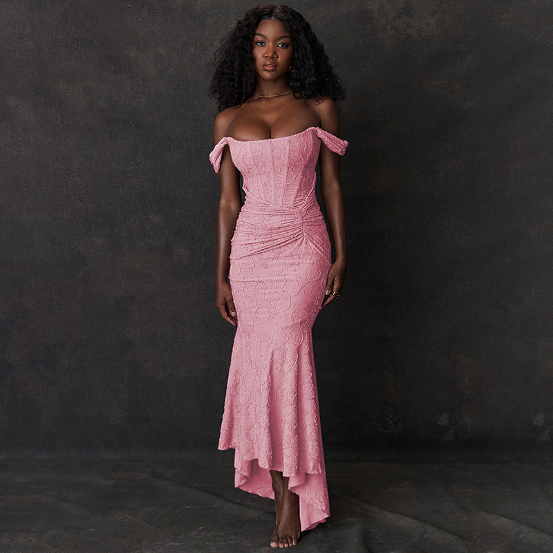 Fashion Off-neck Tube Top Stitching Hip Fishtail Sleeveless Dress
