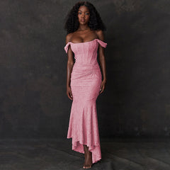 Fashion Off-neck Tube Top Stitching Hip Fishtail Sleeveless Dress