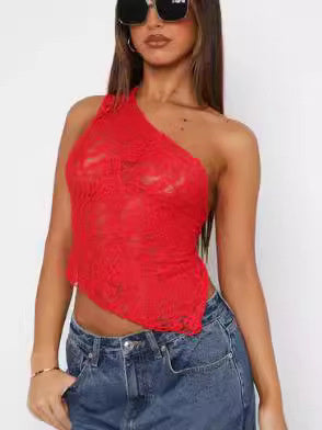 Solid Color Asymmetrical Sloped Neck Vest Top
