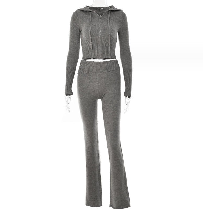 Hoodie Suit Women Leisure Sexy Zip Sweater And High Waist Pajama Set