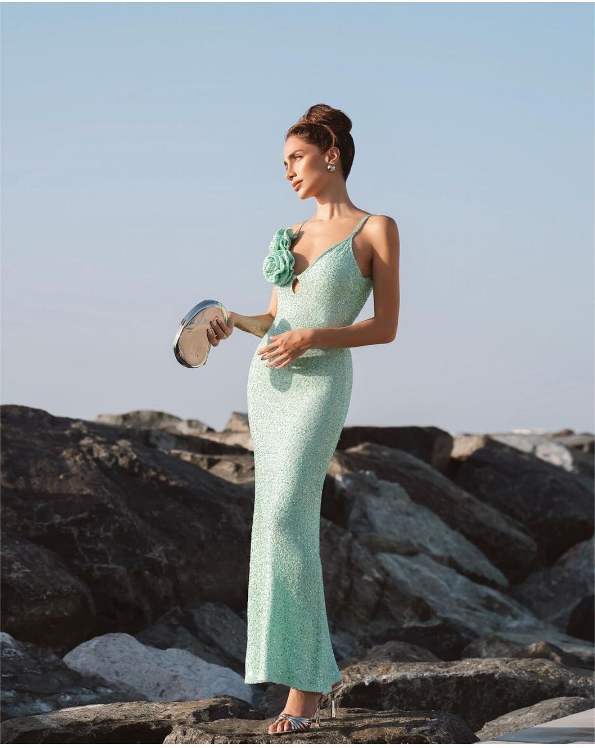 Summer Mint Green Sequin Sling Strap Dress