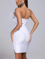 Women's Fashionable Chest Wrap Feather Skirt Mini Dress