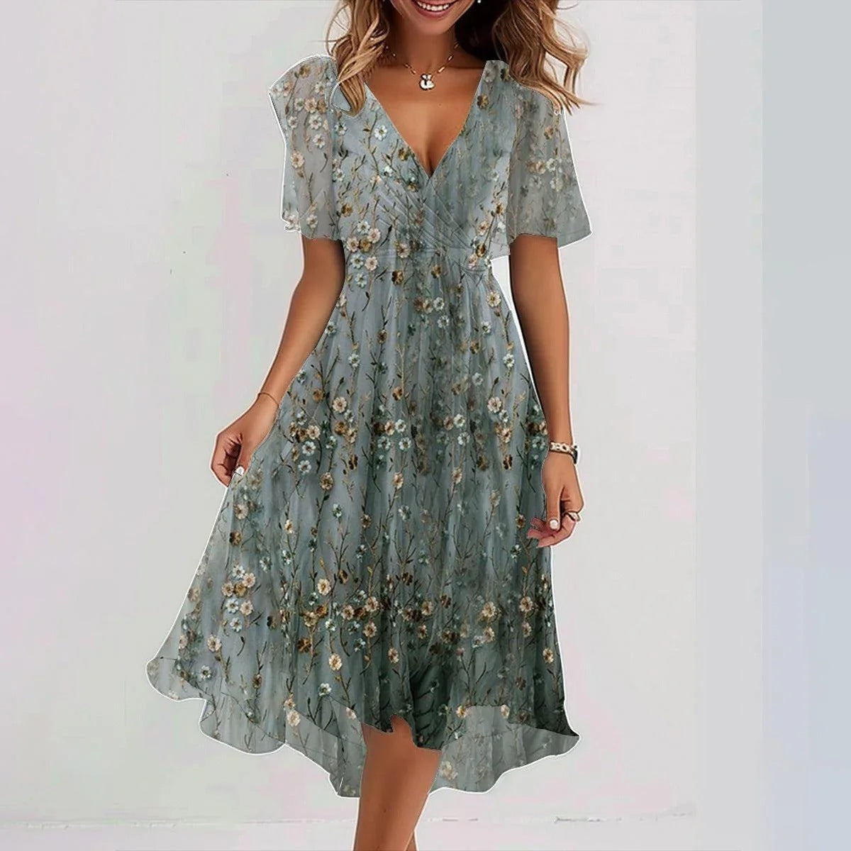 Chiffon Printed Short Sleeve Dress