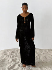 Solid Color Knitted Hollow-out Blouse Sun-proof Long Sleeve Dress