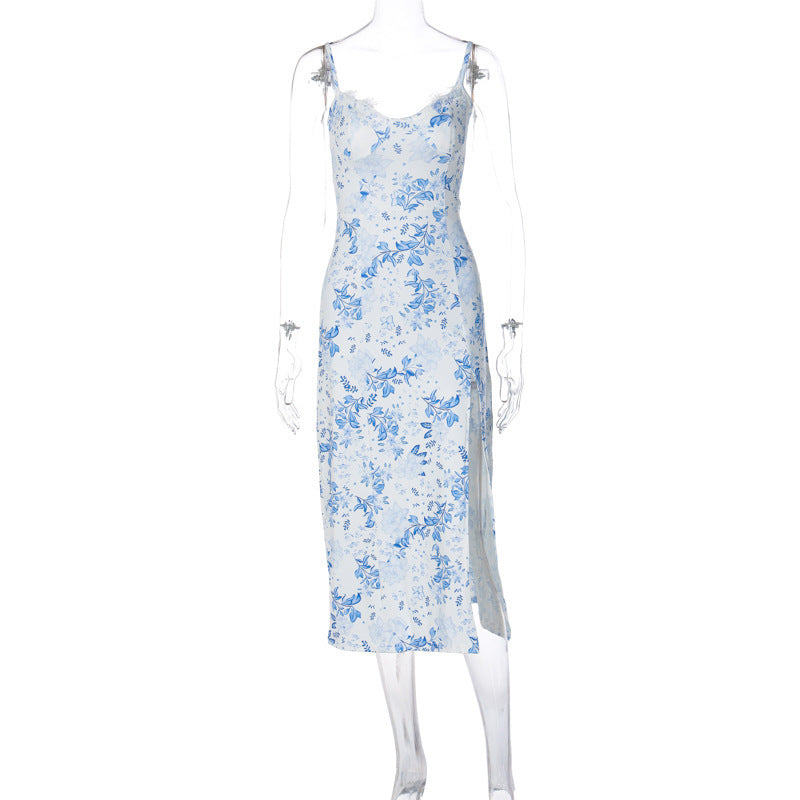 Lace Flowers Print Strap Dress