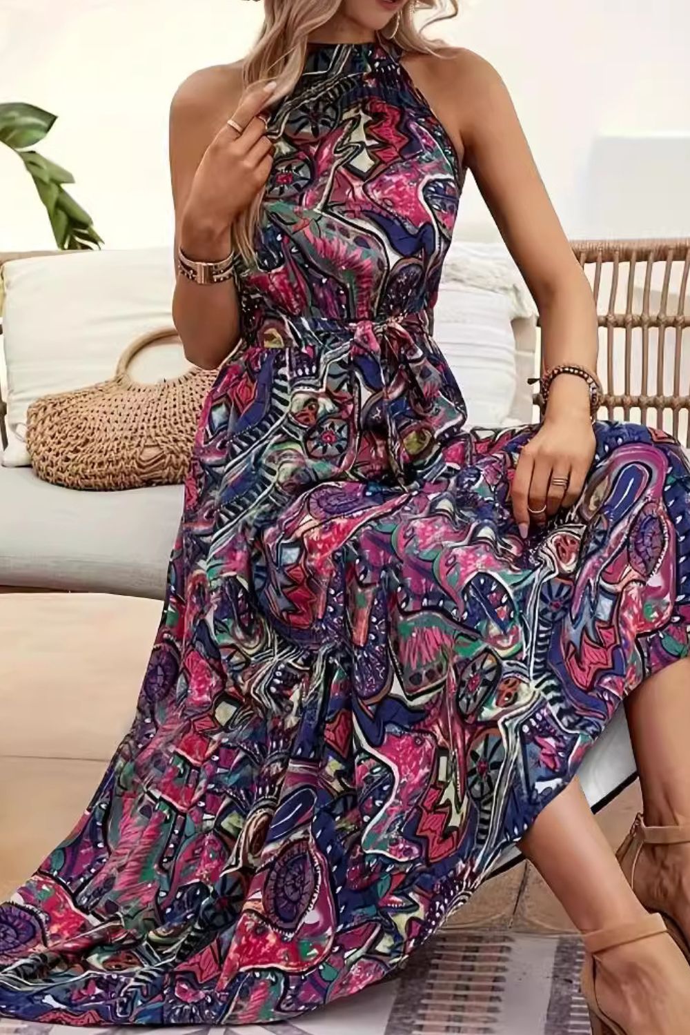 Tied Floral Sleeveless Dress - Taboochic