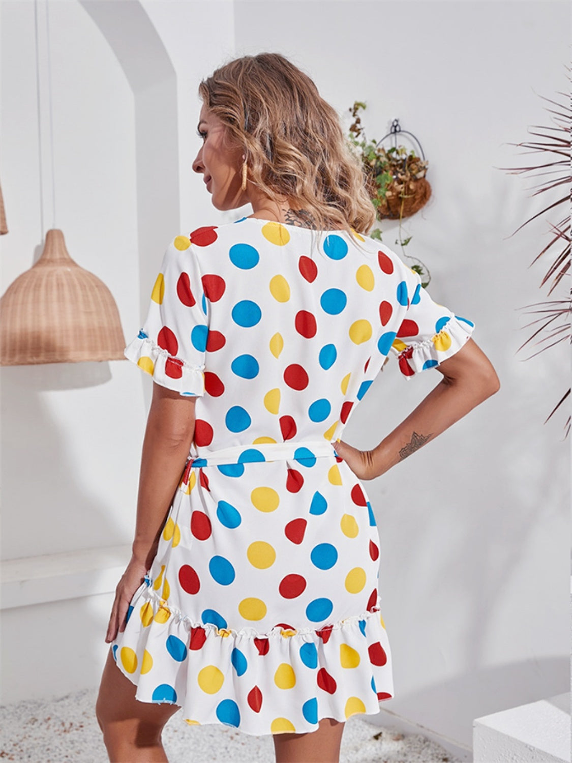 Tied Frill Short Sleeve Mini Dress - Taboochic