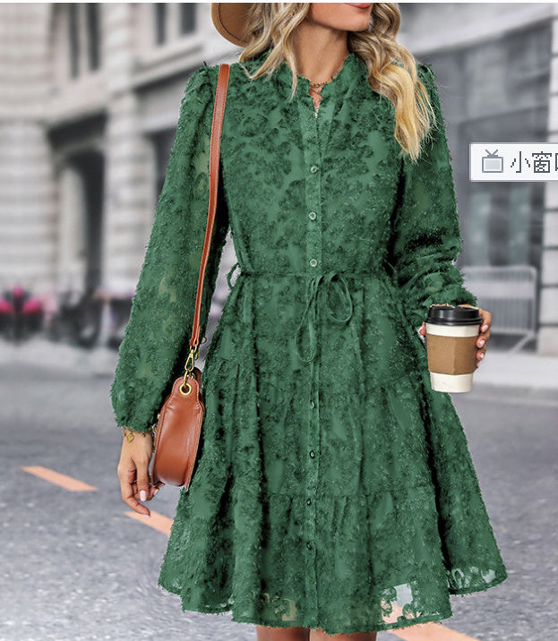 Lace Tied Long Sleeve Midi Dress