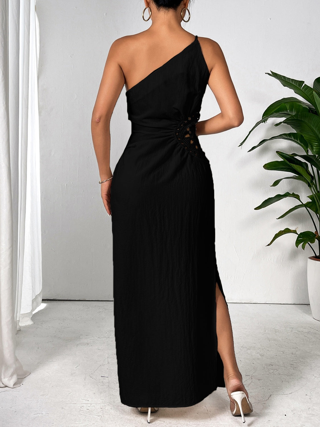 Slit One Shoulder Sleeveless Maxi Dress - Taboochic