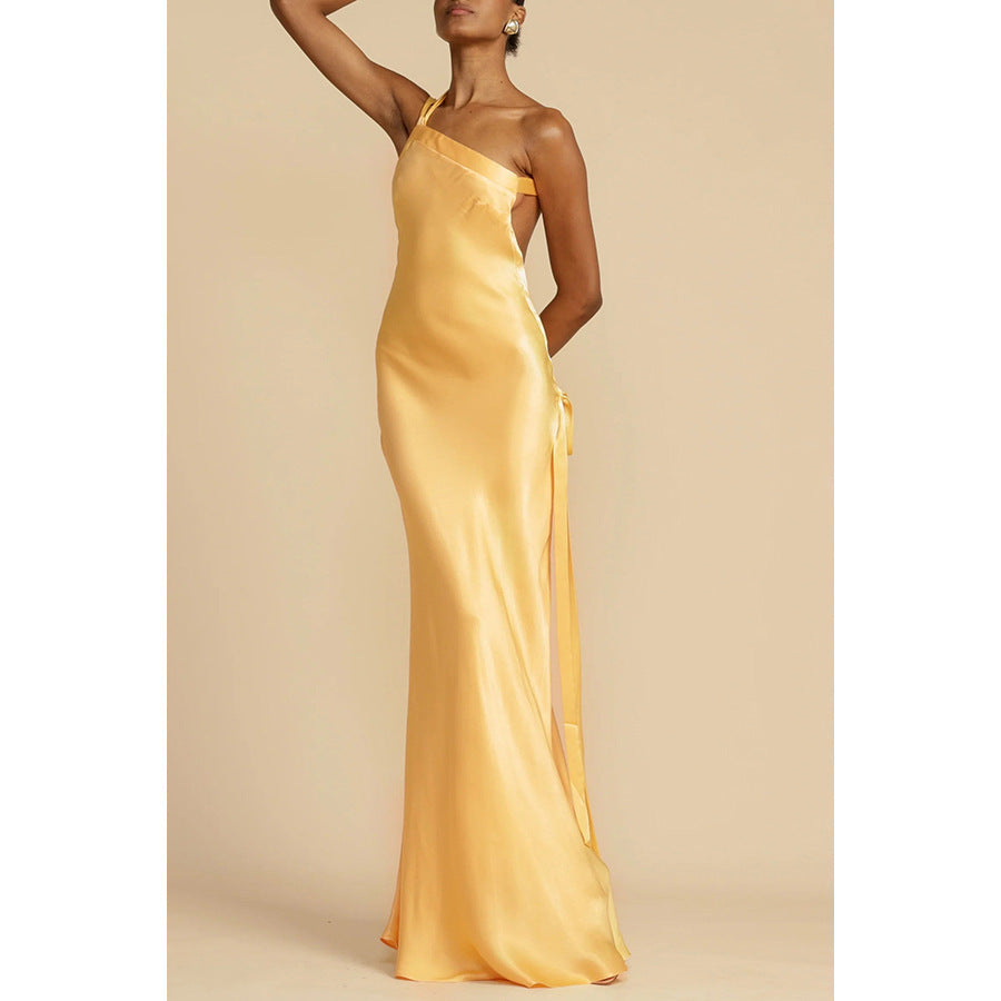 Party Slim-fit Oblique One Shoulder Dress Women