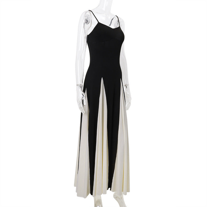 Women's Fashion Color Contrast Sling Strap Dress