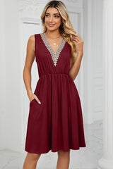 Pocketed V-Neck Wide Strap Dress