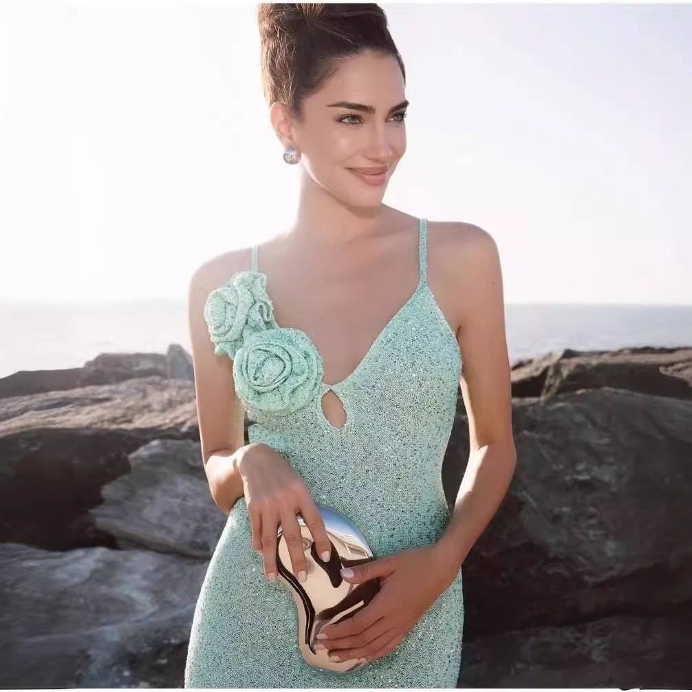 Summer Mint Green Sequin Sling Strap Dress