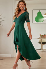 Lace Cutout V-Neck Short Sleeve Dress - Taboochic