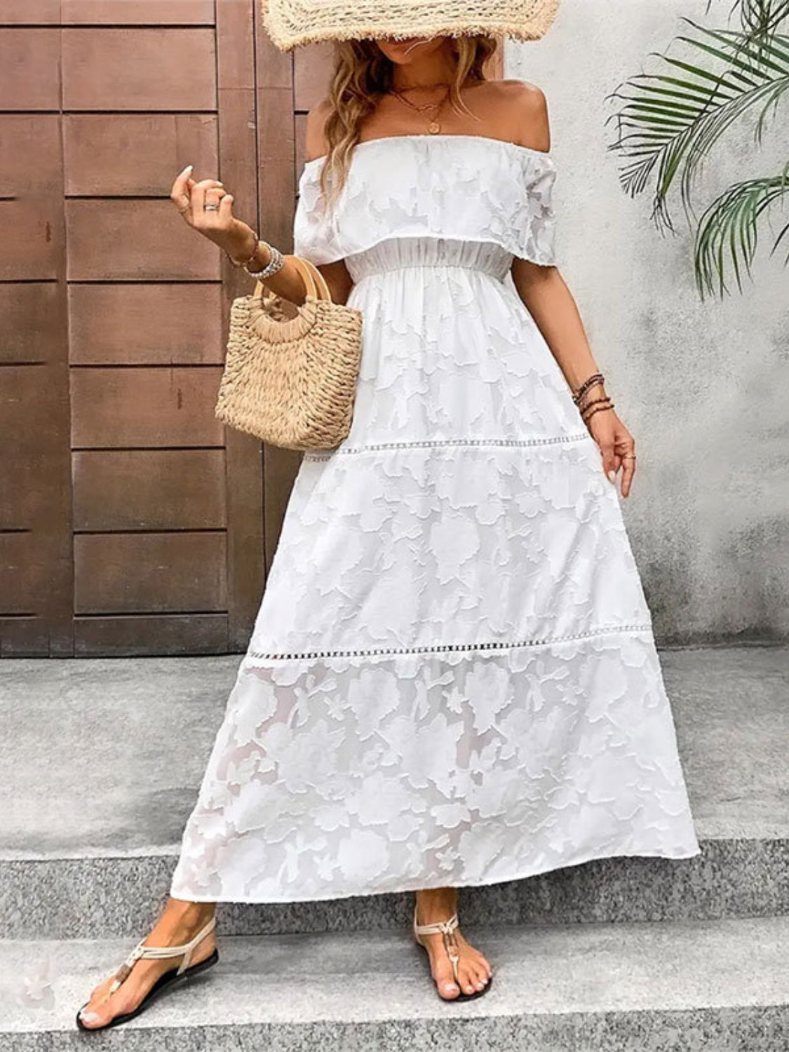 Off-Shoulder Short Sleeve Maxi Dress - Taboochic