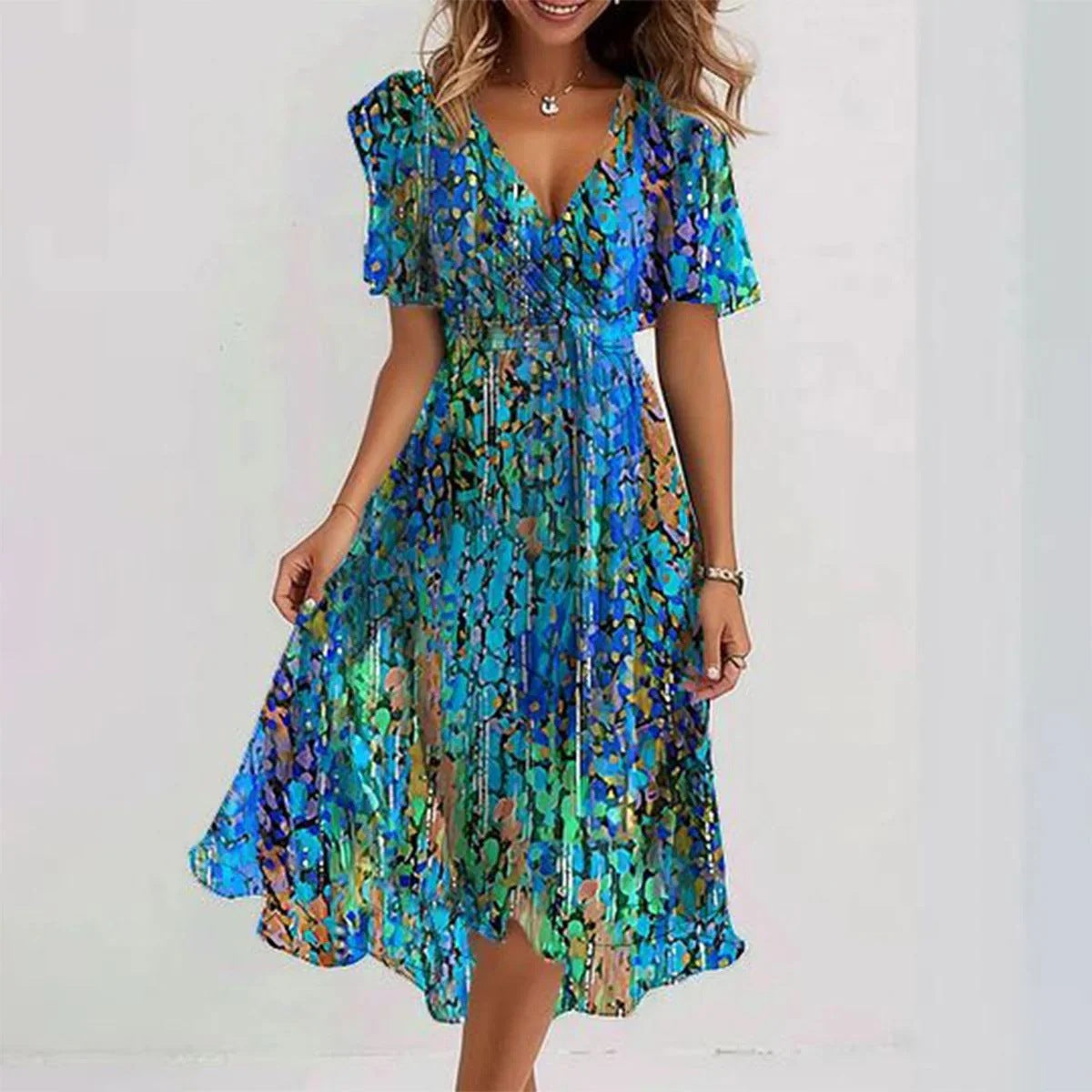 Chiffon Printed Short Sleeve Dress