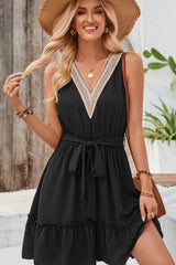 Tied Frill Sleeveless Mini Dress - Taboochic