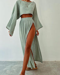 Leisure Vacation Linen Blended Short Cotton And Linen Casual Long Sleeve Two-piece Suit
