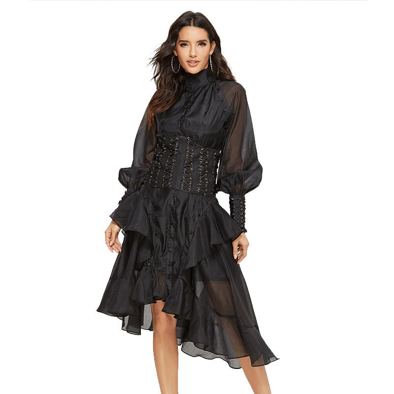 Women Flower Printed Long Sleeve Party Dress