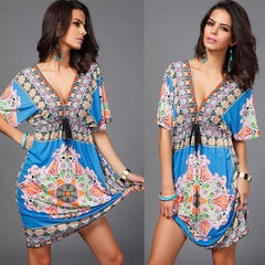 Boho Tribal Short Sleeve Mini Dress