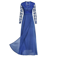 Women V-neck Sexy Lace Elegant Wedding Party Long Sleeve Dress