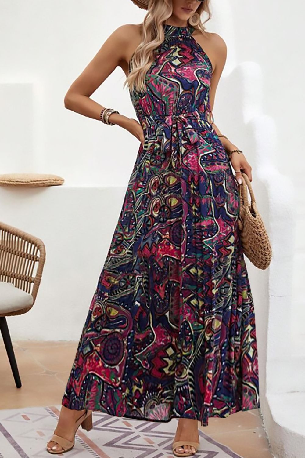 Tied Floral Sleeveless Dress - Taboochic