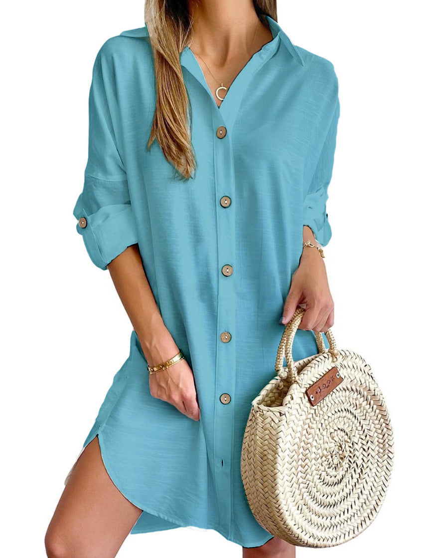 Autumn Leisure Long Sleeve Lapel Button Shirt Dress