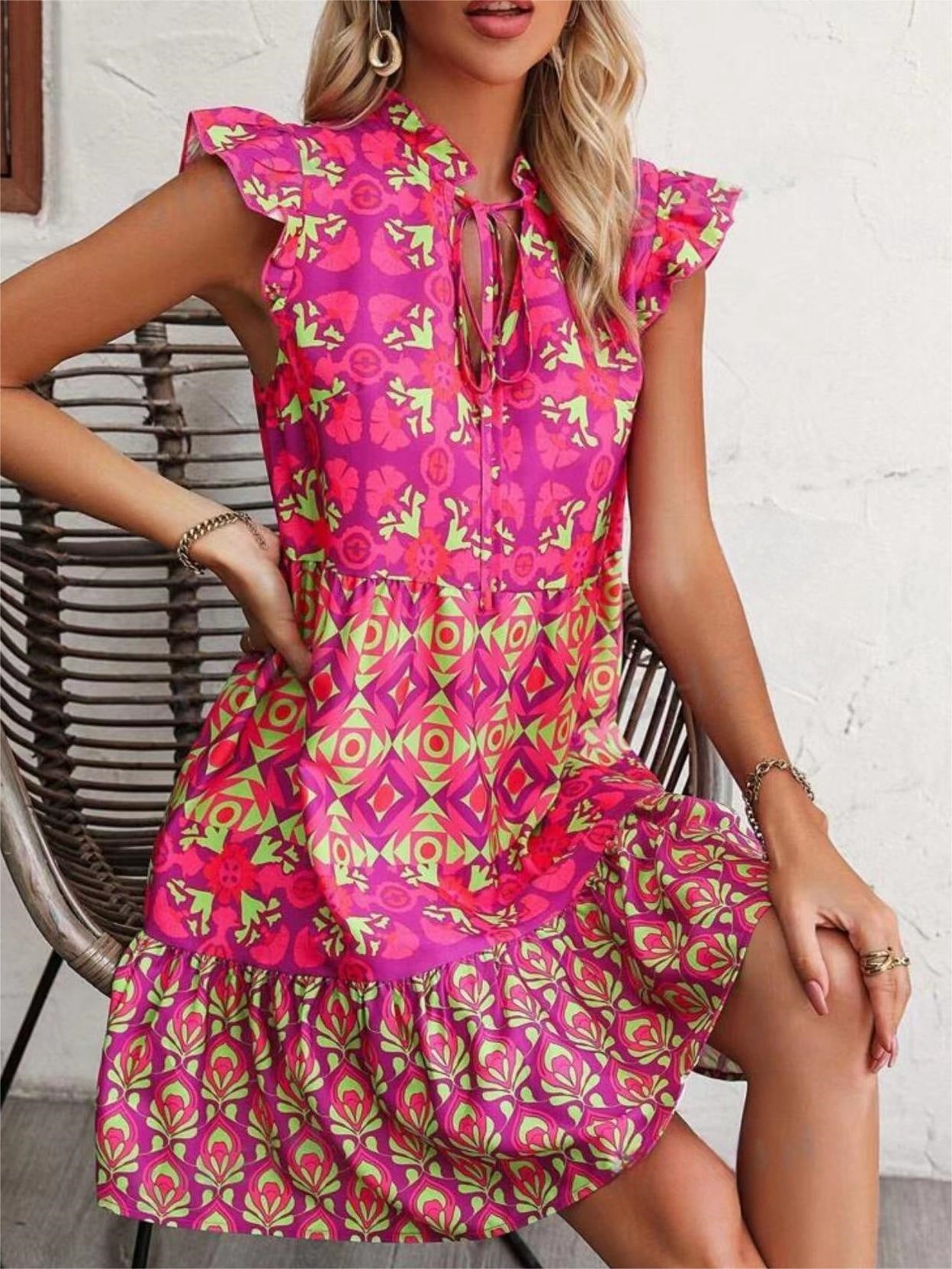 Printed Sleeveless Mini Dress