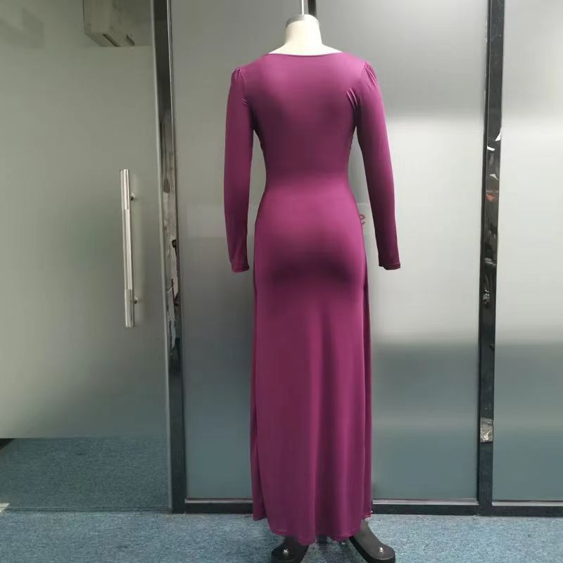 Design Sense High Slit Long Sleeve Dress