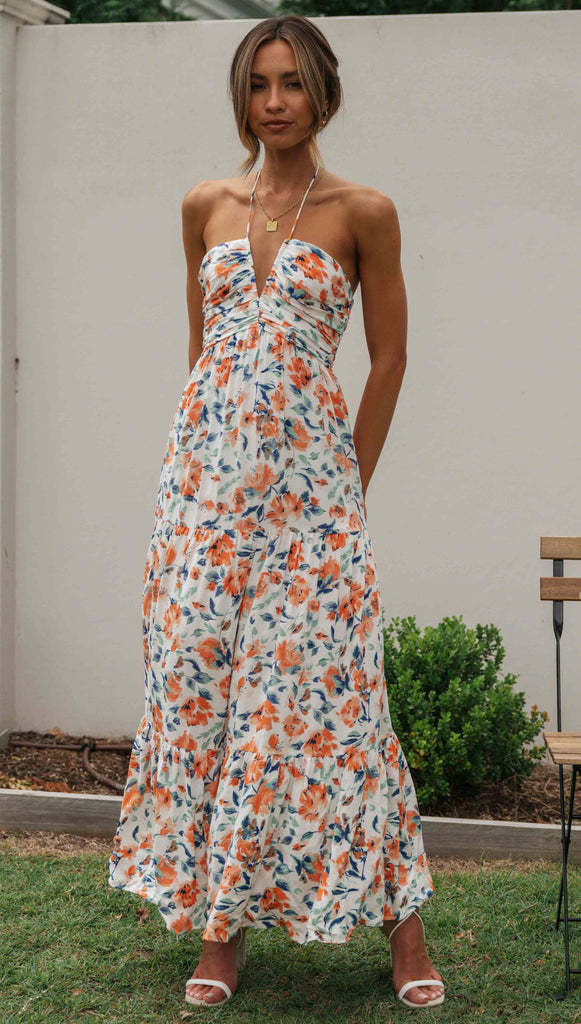 Chiffon V-neck Sleeveless Long Patchwork Strap Dress