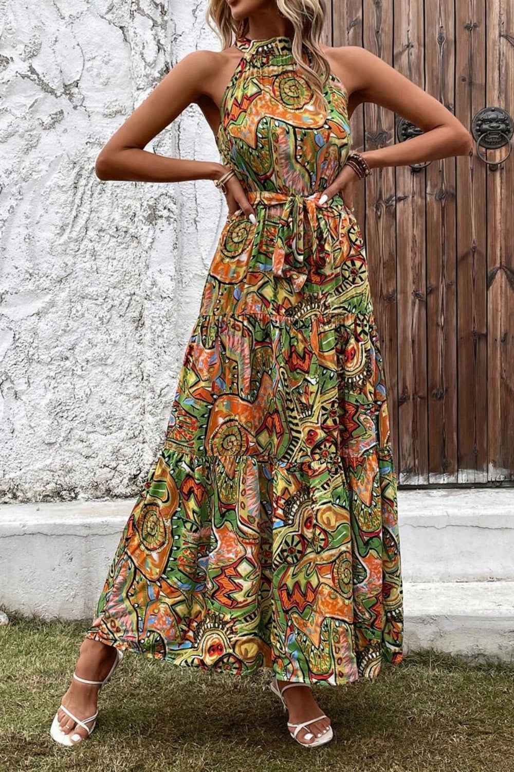 Tied Floral Sleeveless Dress - Taboochic