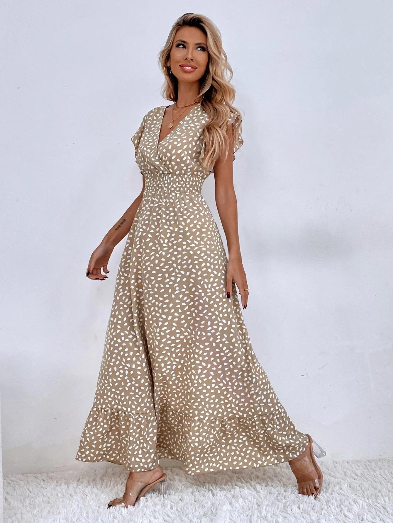 Women's V-neck Ruffled Sleeveless High Waist Maxi Dress