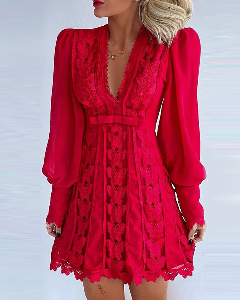 Long Puff Sleeve Butterfly Mini Dress