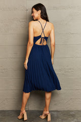 Tie Back Spaghetti Strap Pleated Dress - Taboochic