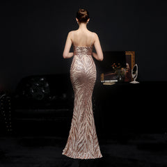 New Sequined Mermaid Evening Backless Formal Dress