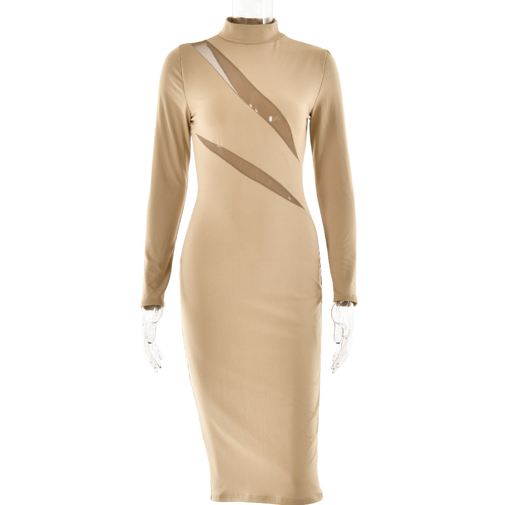 Round Neck Long Sleeve Stitching Dress