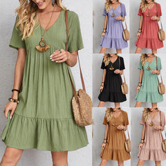 Summer V-neck Loose Casual Short-sleeved Corset Mini Dress