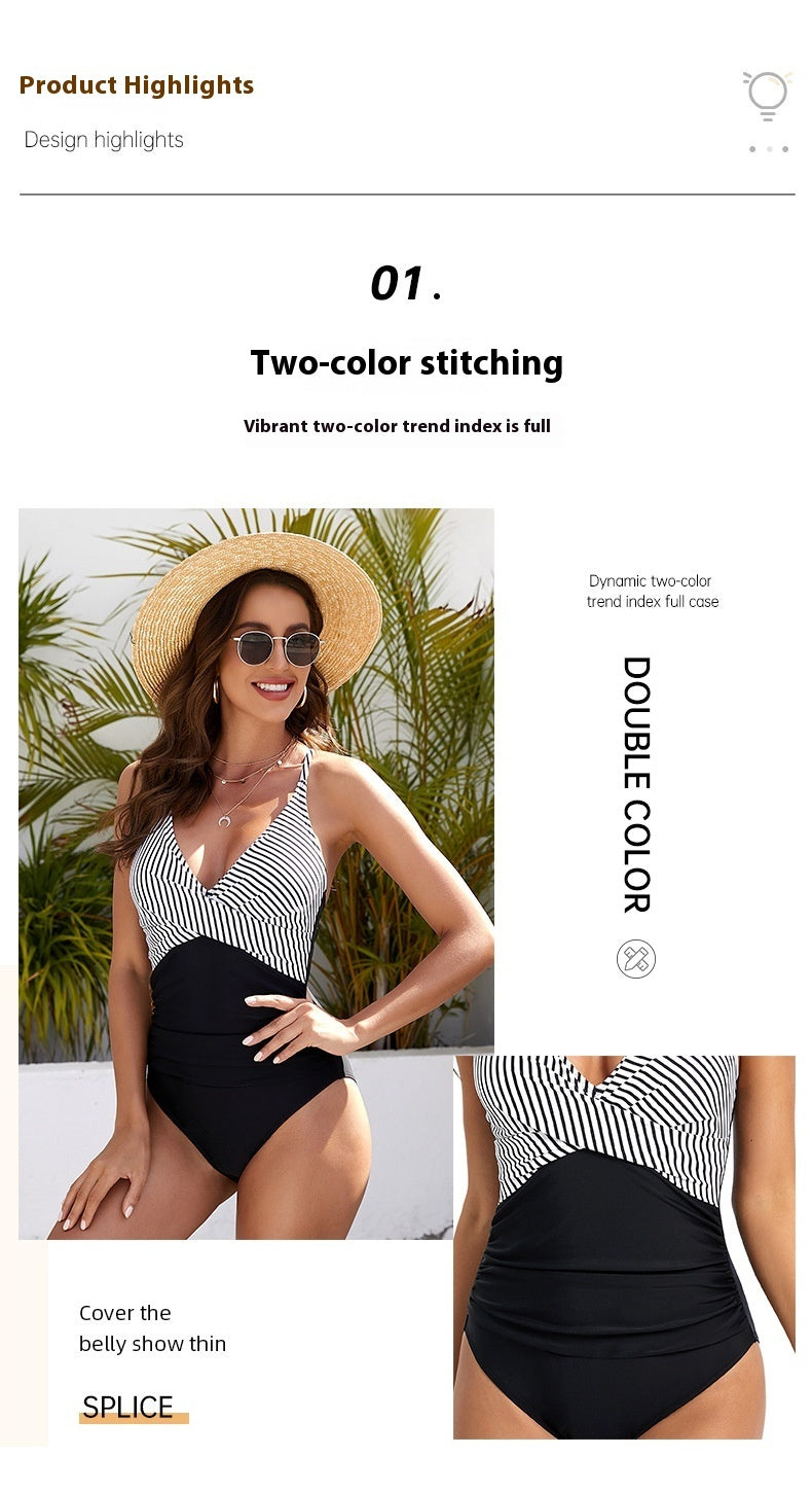 Striped Spaghetti  One-piece Swimsuit